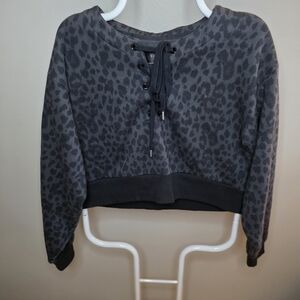 Victoria's Secret Charcoal Leopard Lace-Up Cropped Sweatshirt